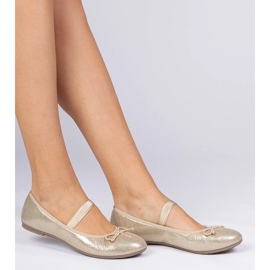 Golden Women's Ballerinas con un arco su una fascia elastica d'oro 1