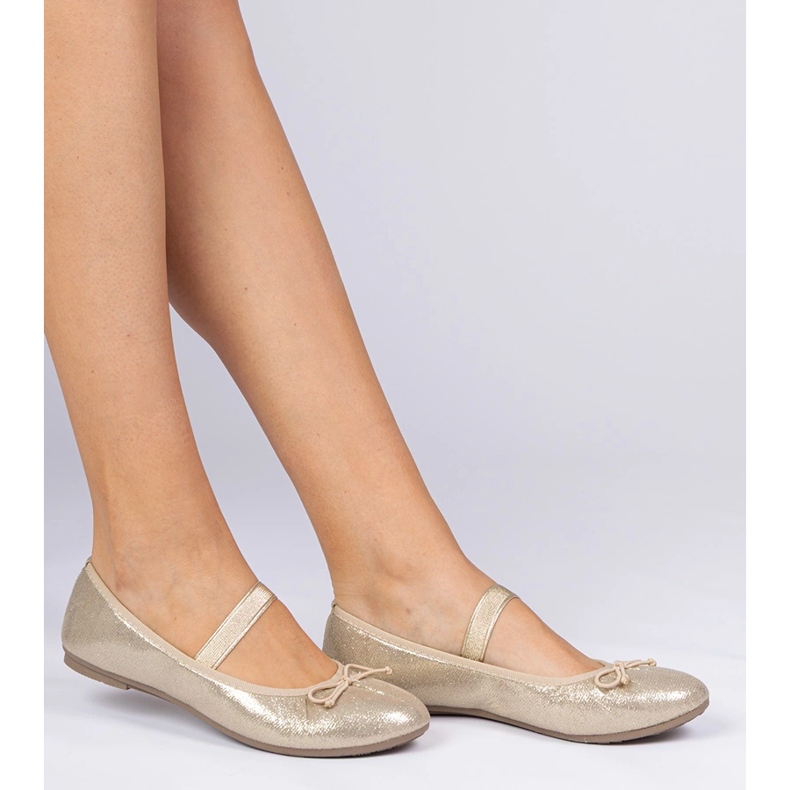 Golden Women's Ballerinas con un arco su una fascia elastica d'oro 1