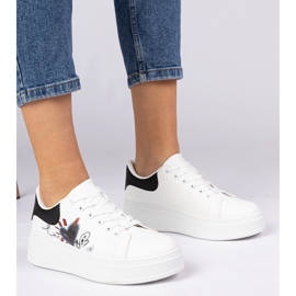 Sneaker bianche e bianche da ginnastica da donna con stampa bianco 1
