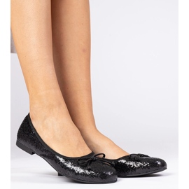 Ballerine glitter da donna nera con un arco nero 1