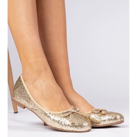 Ballerine glitter da donna dorata con un arco d'oro 1