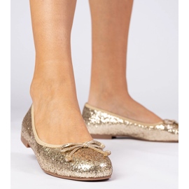 Ballerine glitter da donna dorata con un arco d'oro 2