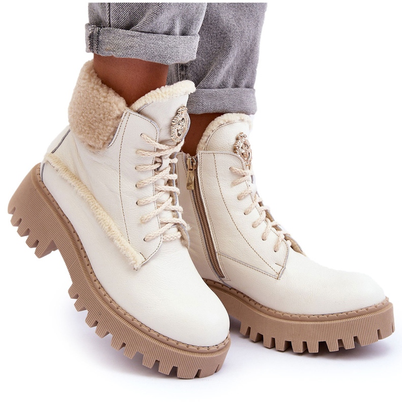 Stivali da donna in pelle stivali crema lemar bianca 6