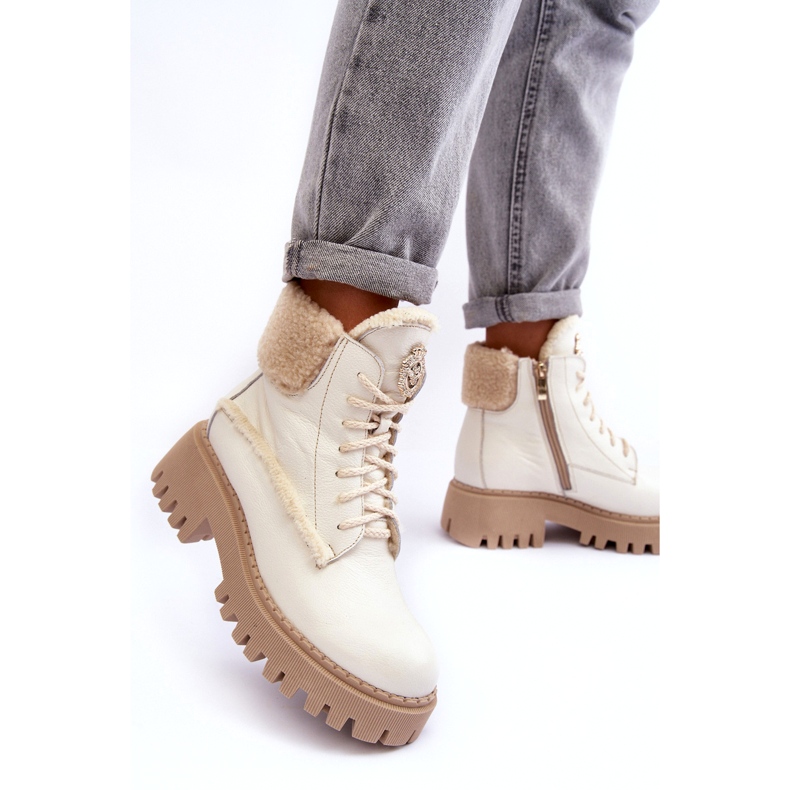 Stivali da donna in pelle stivali crema lemar bianca 4