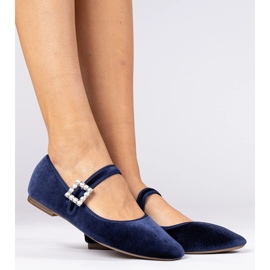 Ballerina da velluto femminile blu scuro con fibbia 2