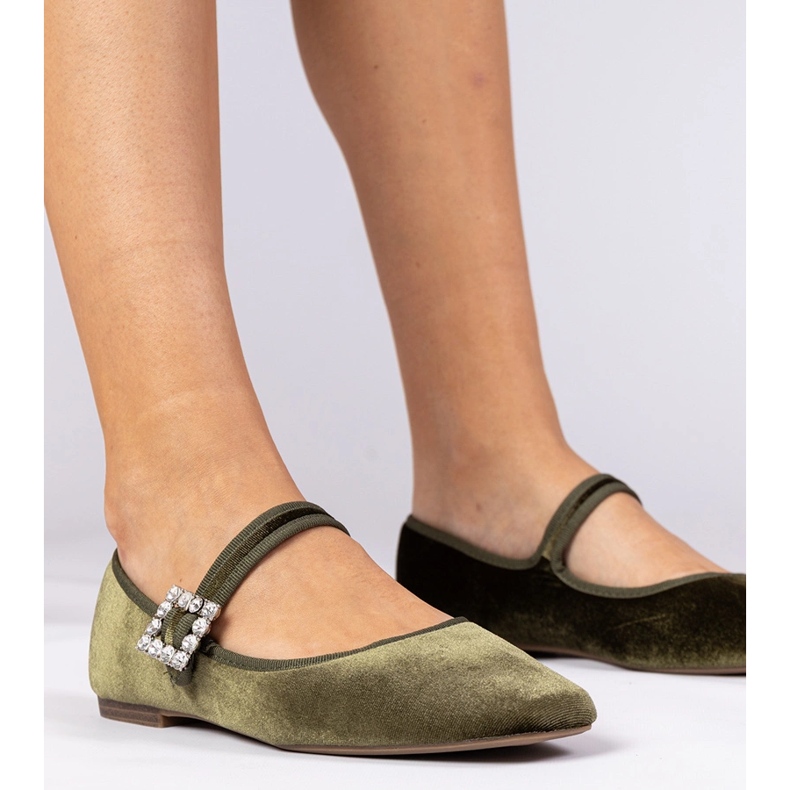 Ballerinas vellici da donna verde con una fibbia 1