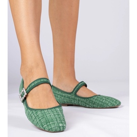 Ballerine femminili verdi con fibbia e cristalli verde 2