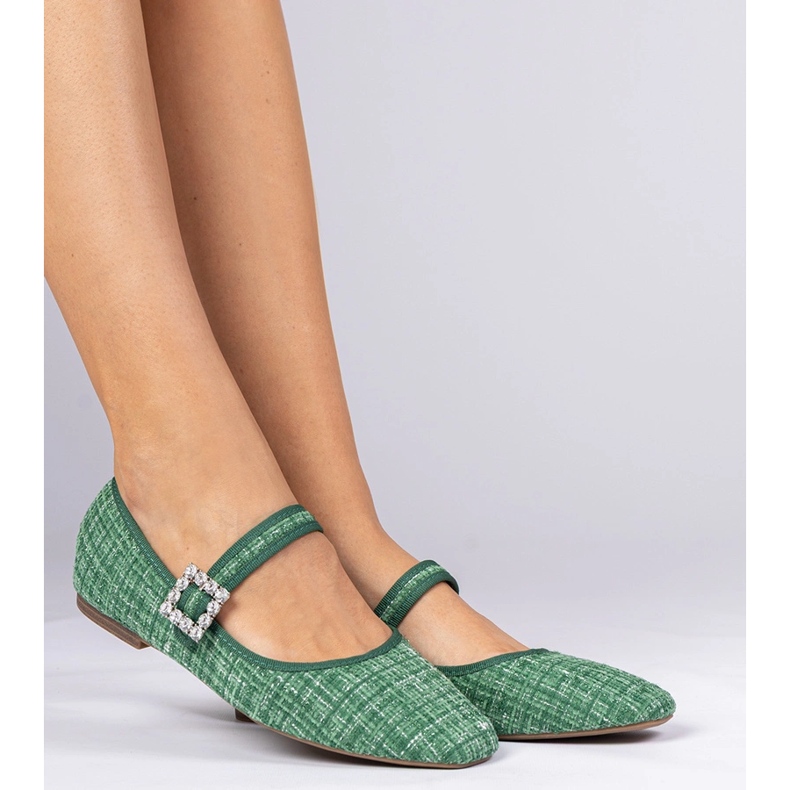Ballerine femminili verdi con fibbia e cristalli verde 1