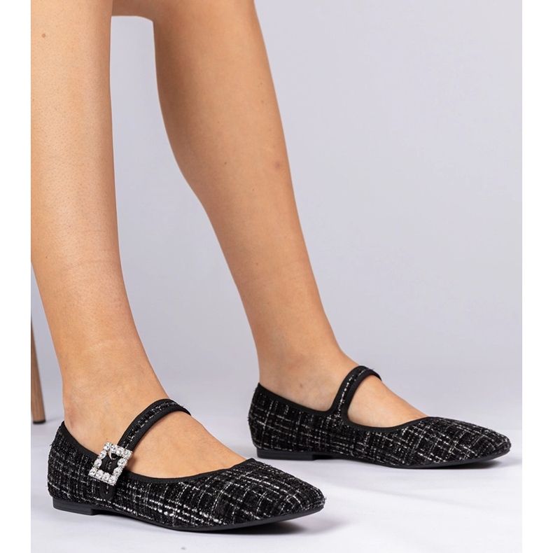 Ballerine femminili nere con fibbia e cristalli nero 1