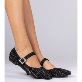 Ballerine femminili nere con fibbia e cristalli nero 2