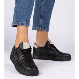 Sneaker da donna nera con glitter dorati nero 1