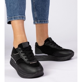 Sneaker da donna nera sulla piattaforma con zirconi nero 1