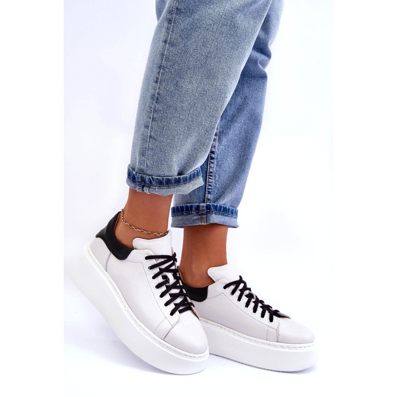 Lemar Scarpe sportive in pelle da donna sulla piattaforma bianca 1