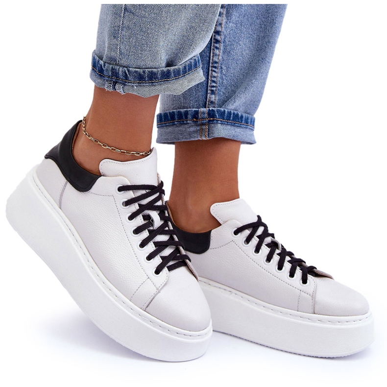Lemar Scarpe sportive in pelle da donna sulla piattaforma bianca 5