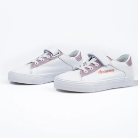 Sneakers bianche da bambino con glitter rosa bianca 2