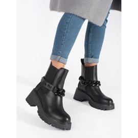 Stivaletti Chelsea da donna con catena nero 1