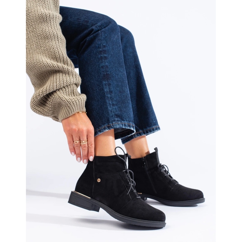 Stivaletti stringati da donna Shelovet in pelle scamosciata nera nero 2