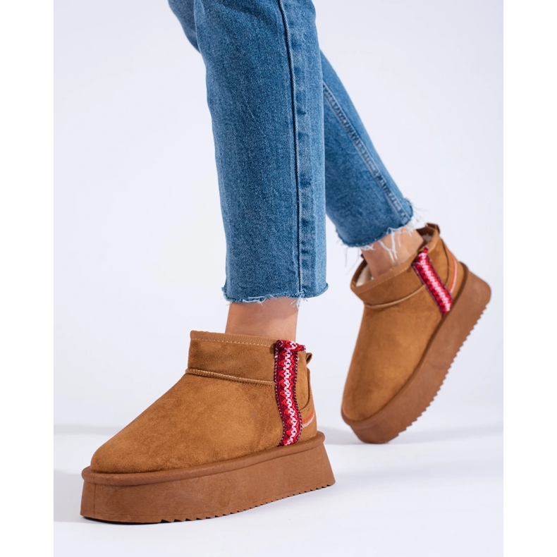 Doposci da donna Shelovet in camoscio color cammello marrone 2