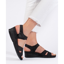 Sandali con zeppa in velcro neri da donna nero 2