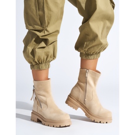Stivaletti da donna beige con cerniera decorativa 1