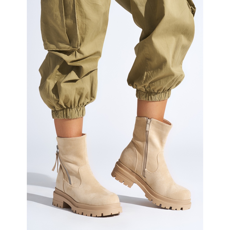 Stivaletti da donna beige con cerniera decorativa 1