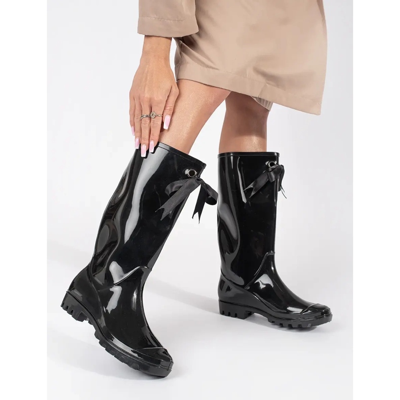 Goodin Stivali Wellington alti da donna in vernice nera nero 1
