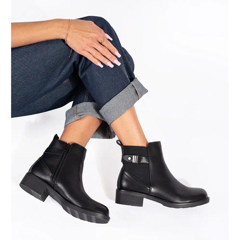 Stivaletti Chelsea neri da donna con tacco basso nero 2