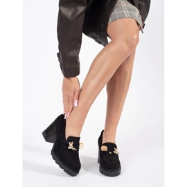 Scarpe da donna nere in camoscio con tacco alto e decorazione in metallo nero 1