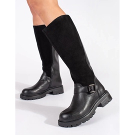 Stivali da donna in pelle nera sulla piattaforma Sergio Leone nero 1