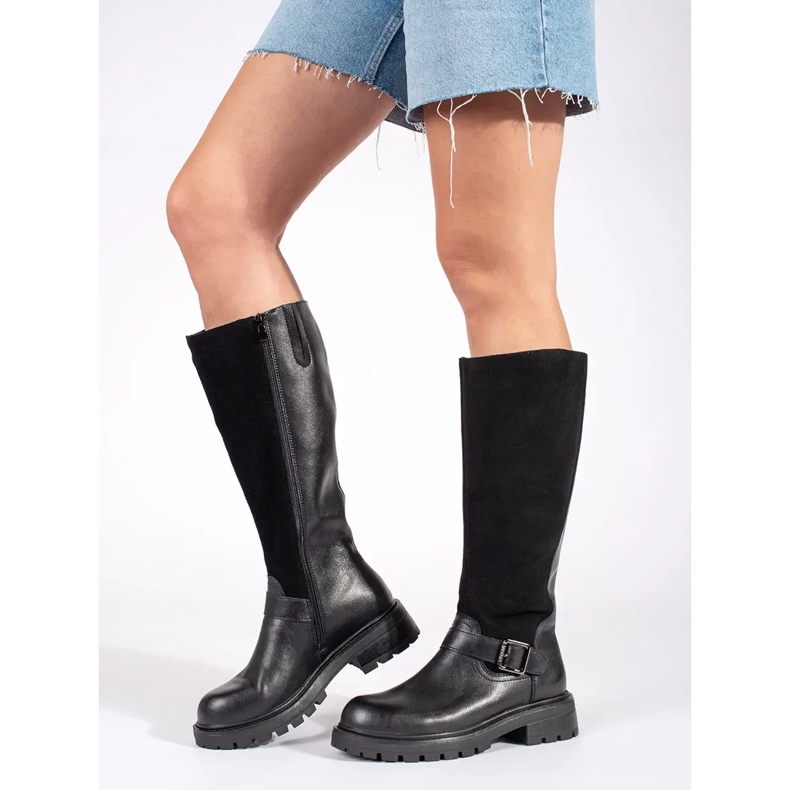 Stivali da donna in pelle nera sulla piattaforma Sergio Leone nero 2