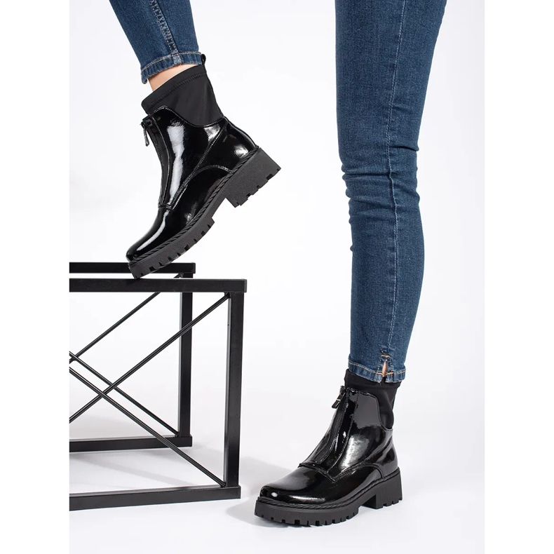 Goodin Stivaletti da donna in vernice nera con cerniera nero 2