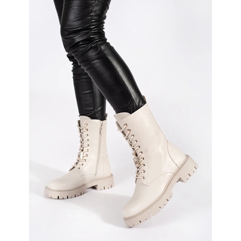 Seastar Stivali da lavoro da donna beige chiaro con spille 1