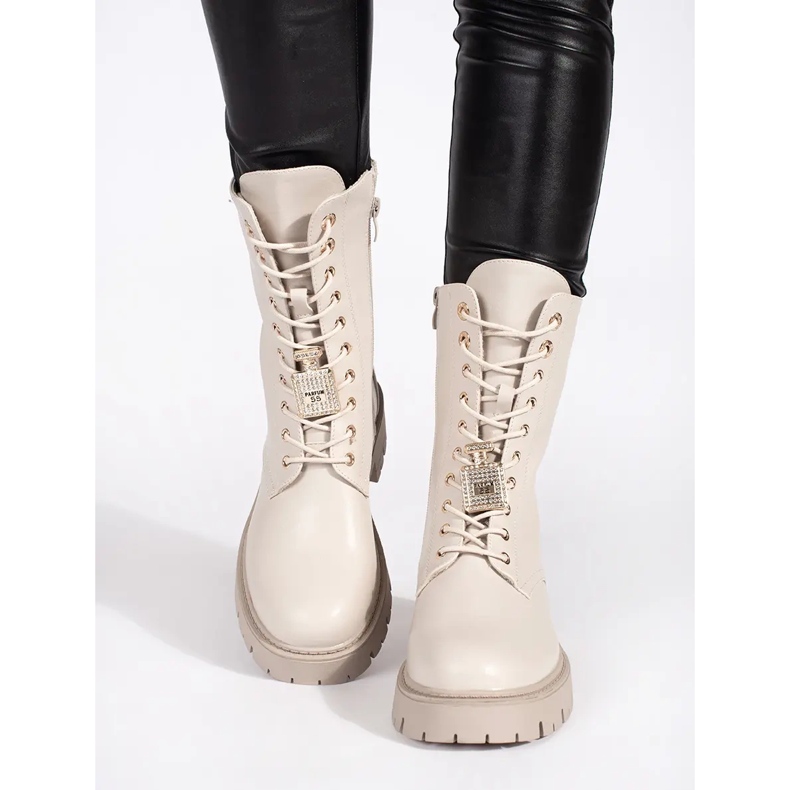 Seastar Stivali da lavoro da donna beige chiaro con spille 2