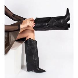 Stivali neri da donna in stile cowboy con tacco alto nero 2