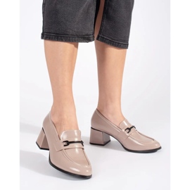Goodin Mocassini da donna beige con tacco alto 2