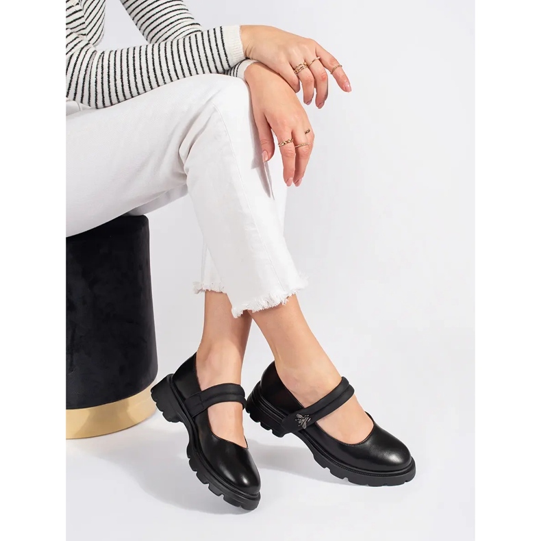 Goodin Scarpe nere da donna con suola piatta e applicazione metallica nero 2