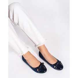 Ballerine basse da donna blu navy con punta in vernice 2