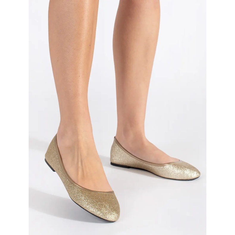 Ballerine piatte glitterate dorate d'oro 1