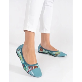 Goodin Ballerine con motivo floreale e punta in vernice blu 1