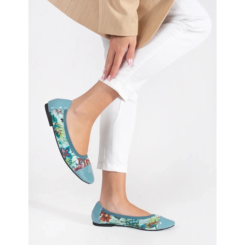 Goodin Ballerine con motivo floreale e punta in vernice blu 2