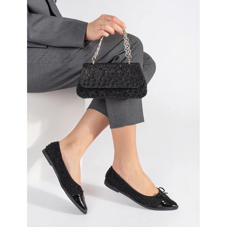 Ballerine nere glitterate con fiocco nero 2