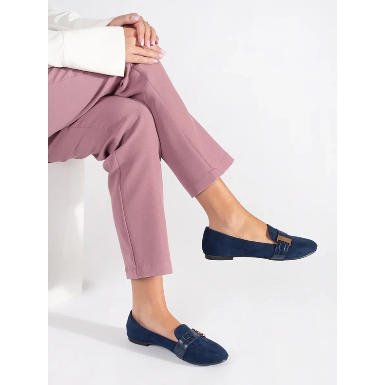 Ballerine in camoscio blu navy con fibbia 1