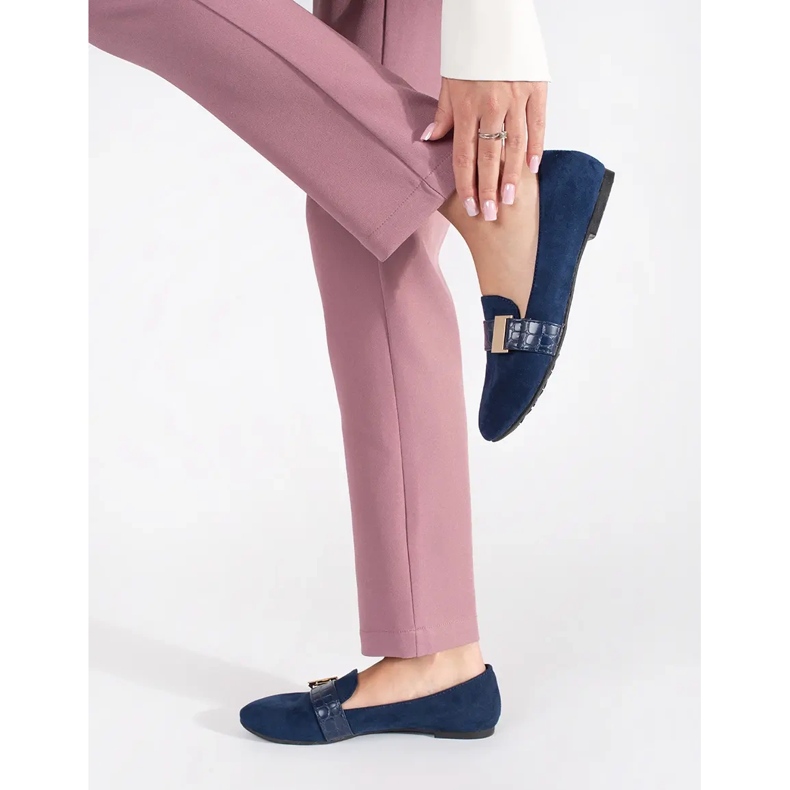 Ballerine in camoscio blu navy con fibbia 2