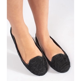 Goodin Ballerine da donna nere con pizzo nero 1