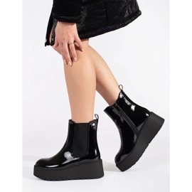 Seastar Stivaletti Chelsea da donna in vernice nera con zeppa nero 2