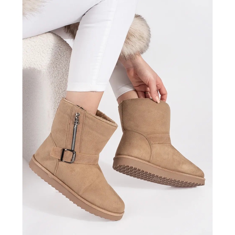 Doposci da donna beige chiaro con fibbia decorativa e cerniera 1
