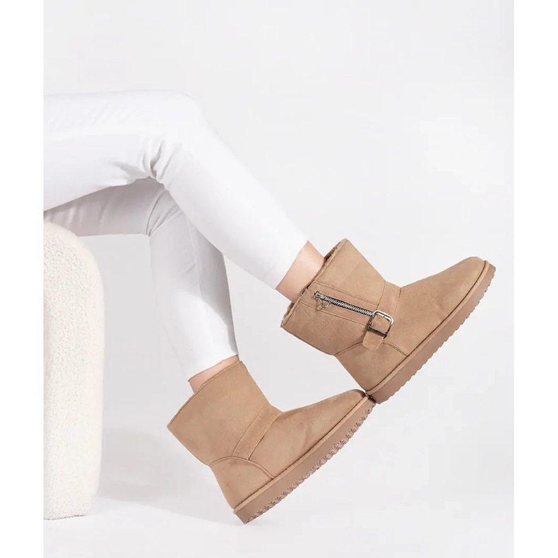 Doposci da donna beige chiaro con fibbia decorativa e cerniera 2