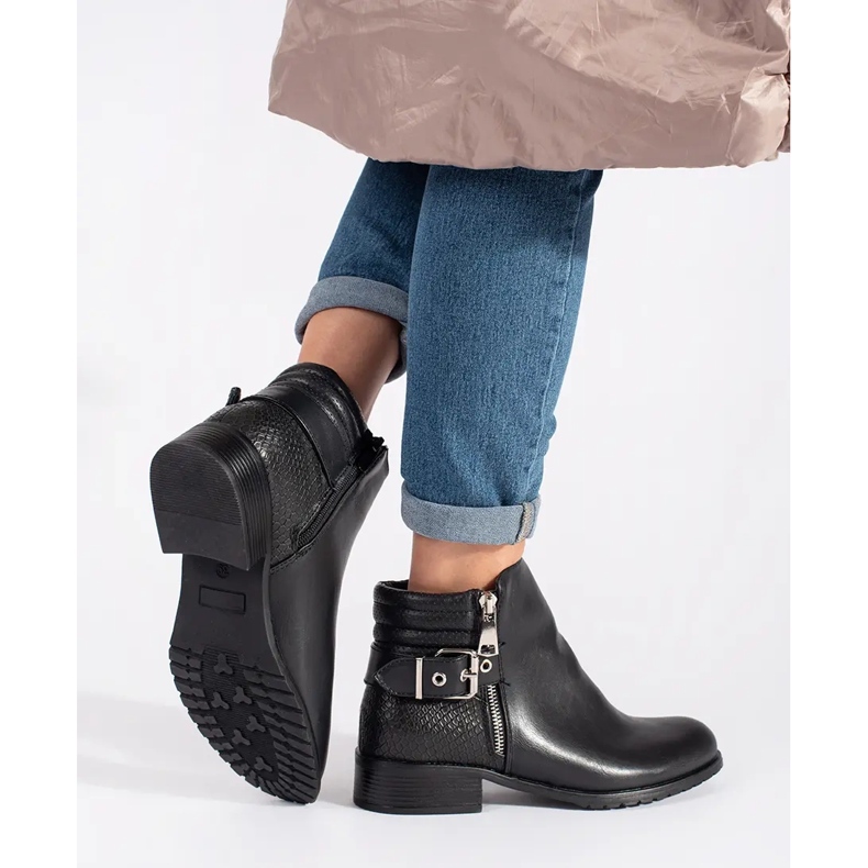 Stivaletti Chelsea da donna neri con tacco piatto nero 2