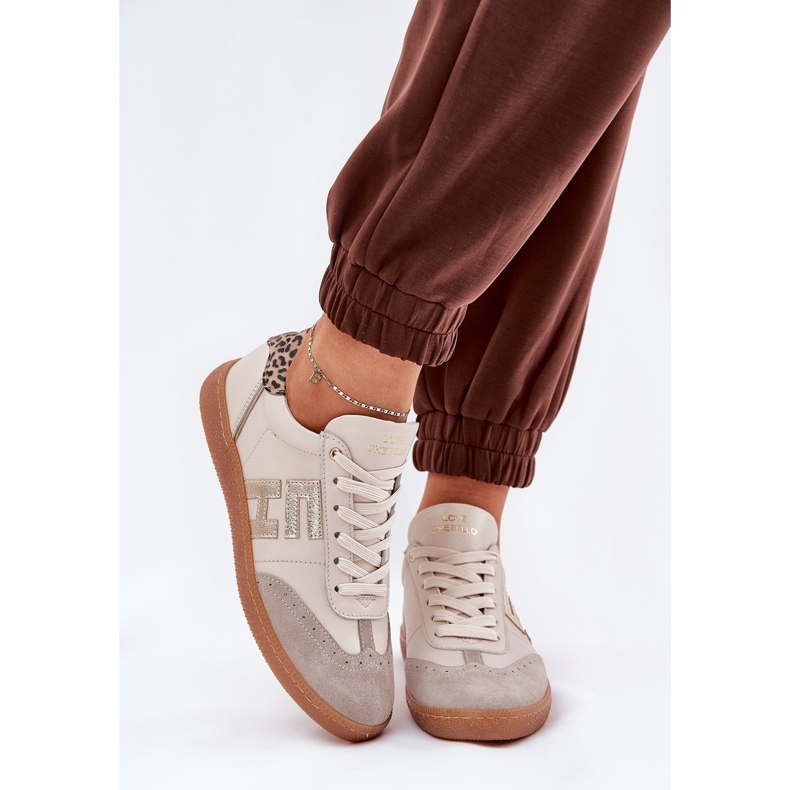 CheBello Scarpe sportive in pelle Sneaker Leopard Chello 4640 Beige 2