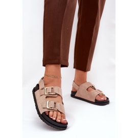 Sandali femminili con fibbie beige 2